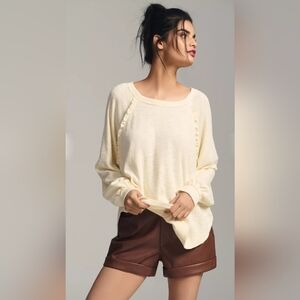 Pilcro Cream Scoop Neck Ruffle-Trim Sweater